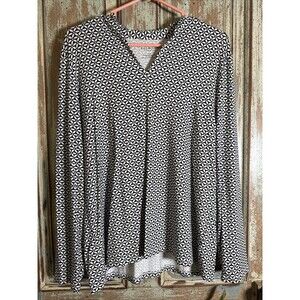 Talbots Black White Floral Print Long Sleeve V Neck Blouse Size PXL New With Tag